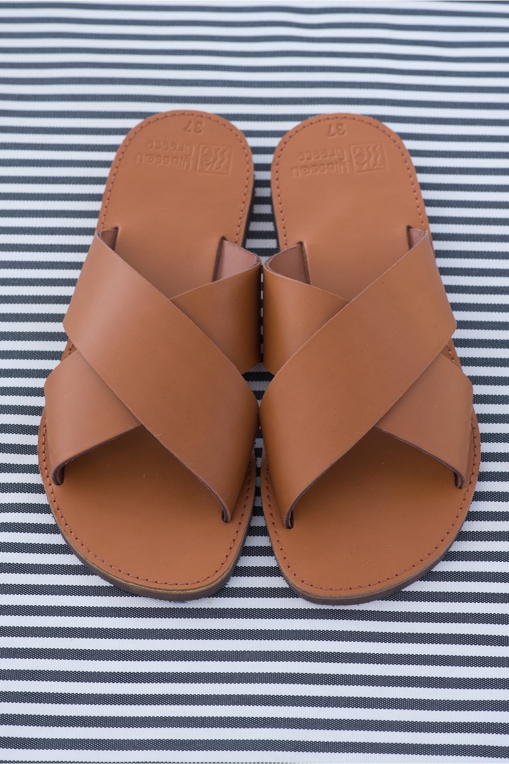 WOMEN'S LEATHER "X" SANDAL COGNAC 