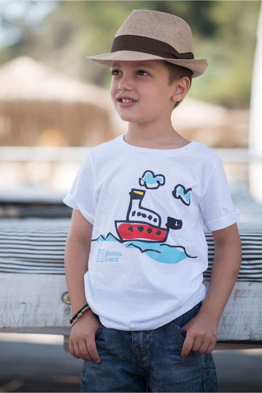 KID'S T-SHIRT "GREEK BOAT" WHITE