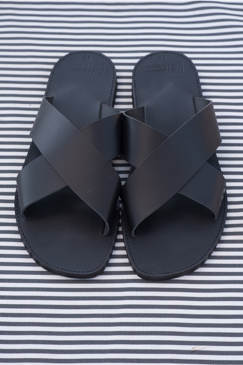 MEN'S LEATHER "X" SANDALS BLACK 