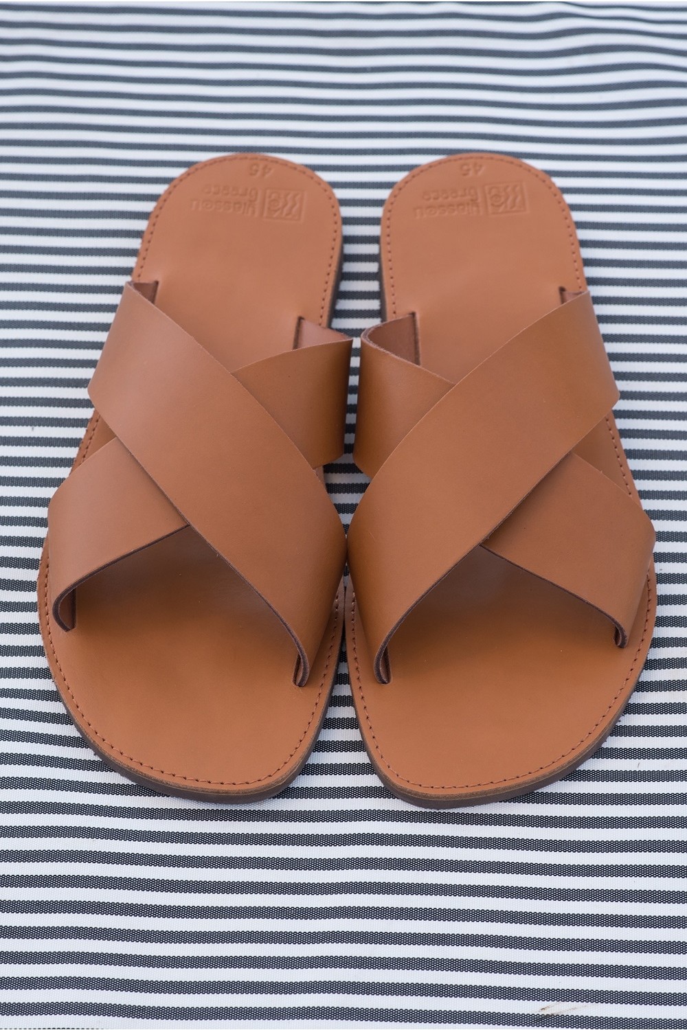 MEN'S LEATHER "X" SANDALS COGNAC 