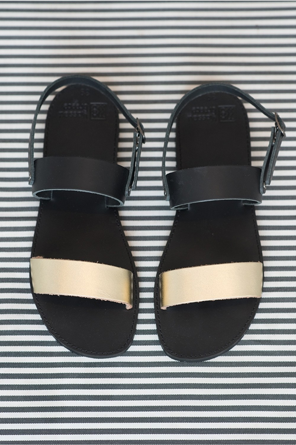 WOMEN'S  LEATHER SANDALS "BLACK GOLD LACES" 