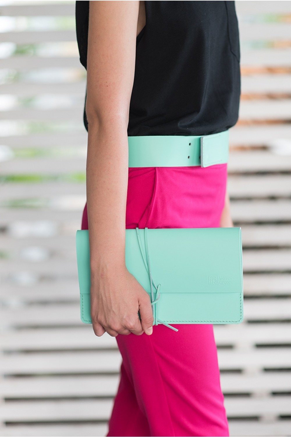 HANDMADE LEATHER PASTEL MINT CLUTCH