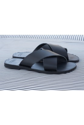 WOMEN'S LEATHER "X" SANDAL BLACK