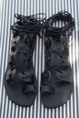 WOMEN'S LEATHER SANDALS "LACE UP" BLACK