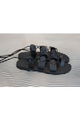 WOMEN'S LEATHER SANDALS "LACE UP" BLACK