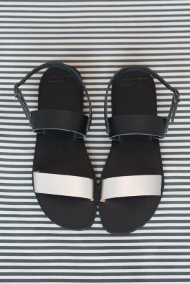 WOMEN'S LEATHER SANDALS "BLACK SILVER LACES" 