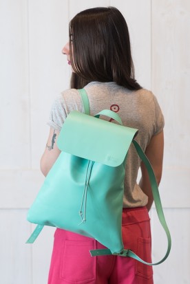 HANDMADE LEATHER PASTEL MINT BACKPACK